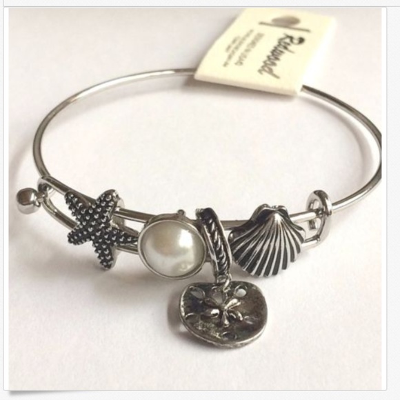 Sand Dollar Starfish Shell Charm Bracelet 8" Pearl Island Sea Life Silver Plated - Picture 2 of 11